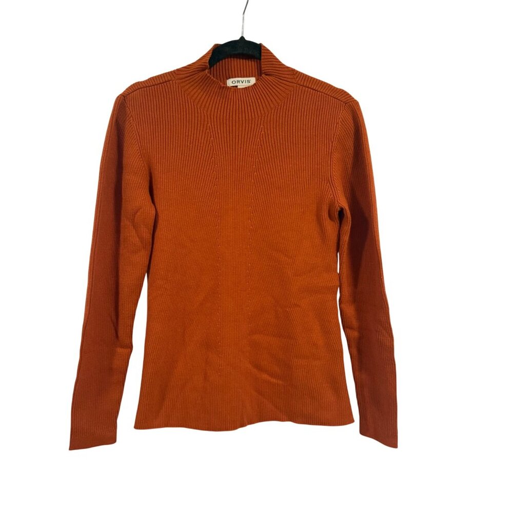 Orvis‎ Mock Neck Ribbed Burnt Orange Sweater Size M